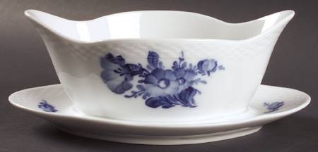 Blue Flowers Braided Gravy Boat with Attached Underplate
