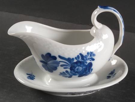 Blue Flowers Braided Gravy Boat with Attached Underplate