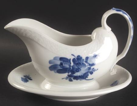 Blue Flowers Braided Gravy Boat with Attached Underplate