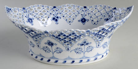 Blue Fluted Full Lace (No Trim) Oval Fruit Basket for Fruit Basket & Stand Set