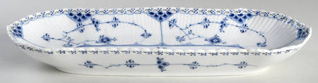 Blue Fluted Full Lace (No Trim) Oblong Cake Plate