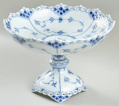 Blue Fluted Full Lace (No Trim) Footed Cake Plate