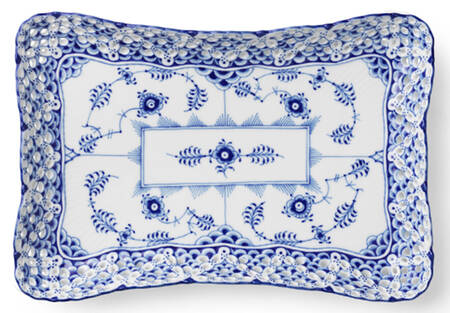 Blue Fluted Full Lace (No Trim) Rectangular Dish