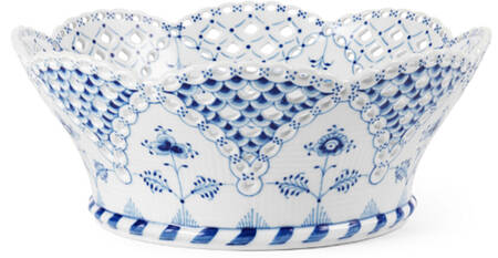 Blue Fluted Full Lace (No Trim) 9" Large Fruit Bowl