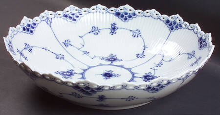 Blue Fluted Full Lace (No Trim) 11" Large Salad Serving Bowl
