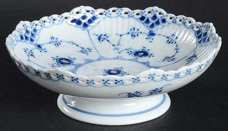 Blue Fluted Full Lace (No Trim) Low Footed Cake Plate