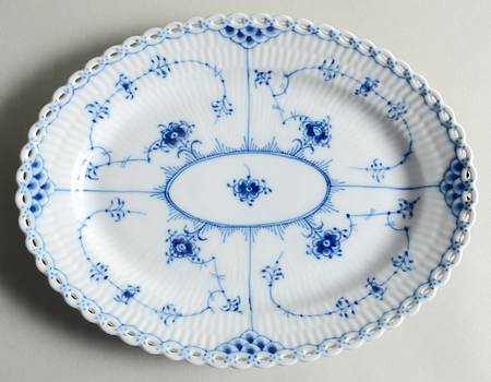 Blue Fluted Full Lace (No Trim) 9" Oval Serving Platter