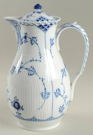 Blue Fluted Full Lace (No Trim) Chocolate Pot & Lid