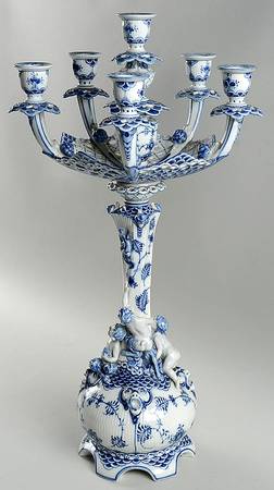 Blue Fluted Full Lace (No Trim) 6 Light Candelabra