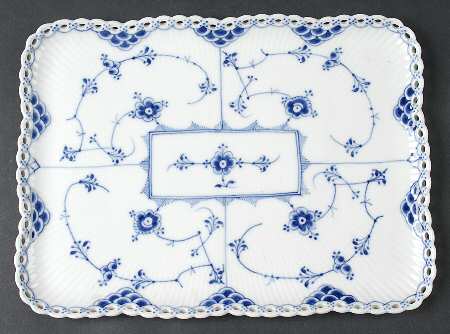 Blue Fluted Full Lace (No Trim) Rectangular Tray 11"