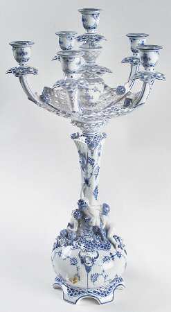 Blue Fluted Full Lace (No Trim) 6 Light Candelabra