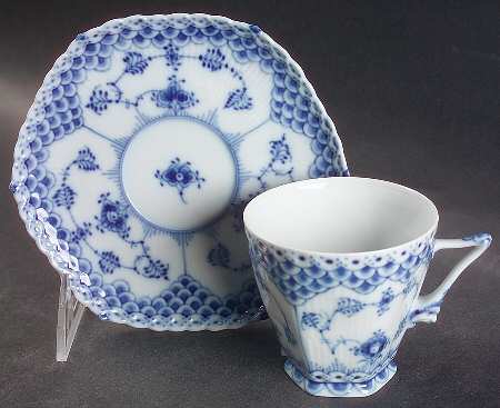 Blue Fluted Full Lace (No Trim) Footed Cup & Saucer Set