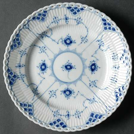 Blue Fluted Full Lace (No Trim) Salad/Dessert Plate