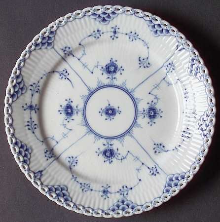 Blue Fluted Full Lace (No Trim) Salad Plate