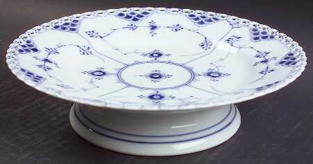 Blue Fluted Full Lace (No Trim) Low Footed Cake Plate
