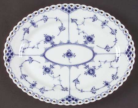 Blue Fluted Full Lace (No Trim) 9" Oval Serving Platter
