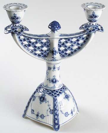 Blue Fluted Full Lace (No Trim) 2 Light Candelabra