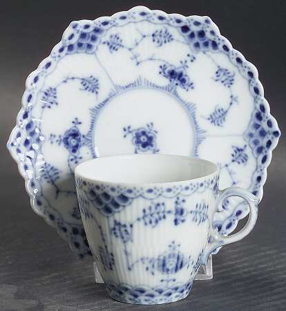 Blue Fluted Full Lace (No Trim) Flat Demitasse Cup & Saucer Set