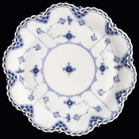Blue Fluted Full Lace (No Trim) Large Round Fruit Basket & Stand, Stand Only