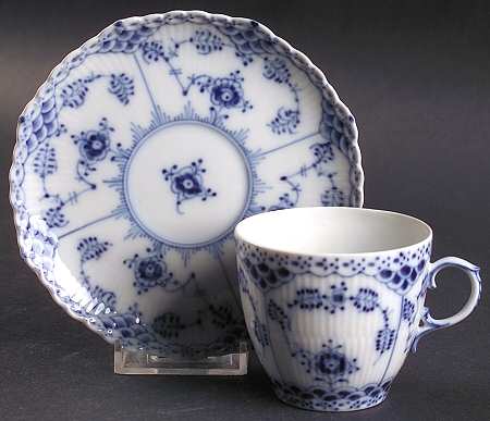 Blue Fluted Full Lace (No Trim) Flat Cup & Saucer Set