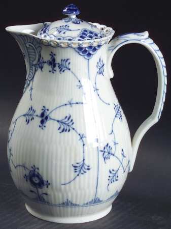 Blue Fluted Full Lace (No Trim) Chocolate Pot & Lid