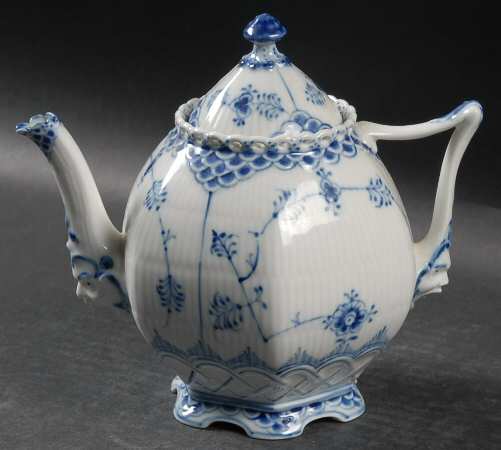 Blue Fluted Full Lace (No Trim) Small Teapot & Lid