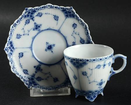 Blue Fluted Full Lace (No Trim) Footed Demitasse Cup & Saucer Set