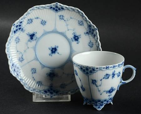 Blue Fluted Full Lace (No Trim) Footed Demitasse Cup & Saucer Set