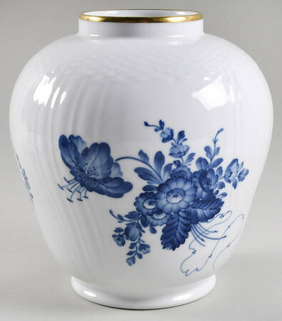 Blue Flowers (Curved, Gold) Large Covered Vase No Lid