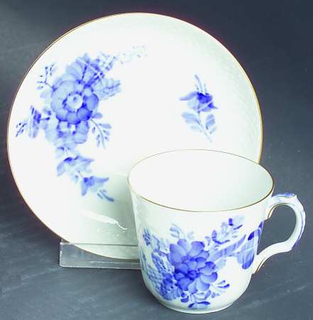 Blue Flowers (Curved, Gold) Flat Demitasse Cup & Saucer Set