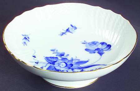 Blue Flowers (Curved, Gold) Low Footed Cake Plate