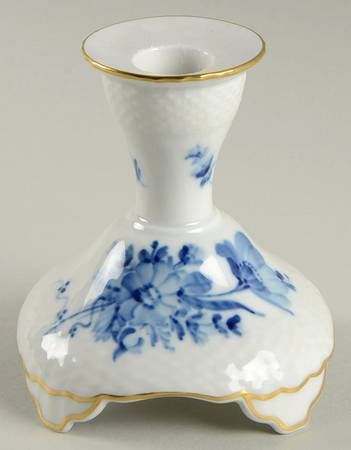 Blue Flowers (Curved, Gold) Single Light Candlestick