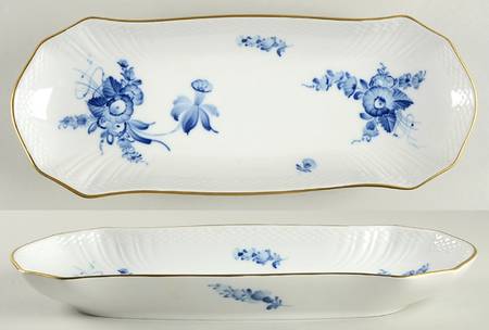 Blue Flowers (Curved, Gold) Oblong Cake Plate
