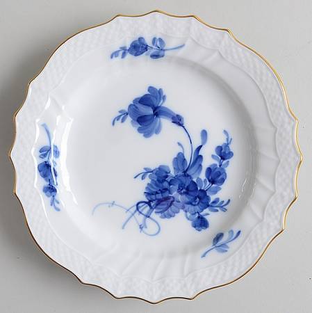 Blue Flowers (Curved, Gold) Dessert/Pie Plate