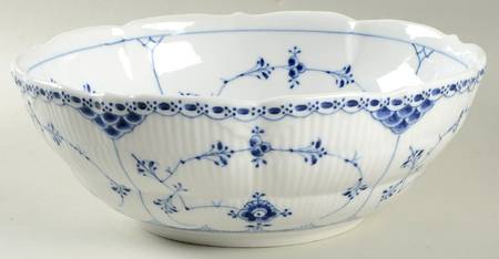 Blue Fluted Half Lace Border (No Trim) 9" Round Serving Bowl