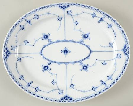 Blue Fluted Half Lace Border (No Trim) 14" Oval Serving Platter