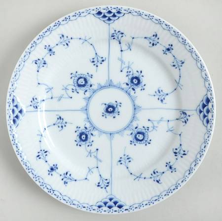 Blue Fluted Half Lace Border (No Trim) Salad/Dessert Plate