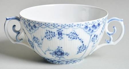 Blue Fluted Half Lace Border (No Trim) Flat Cream Soup Bowl