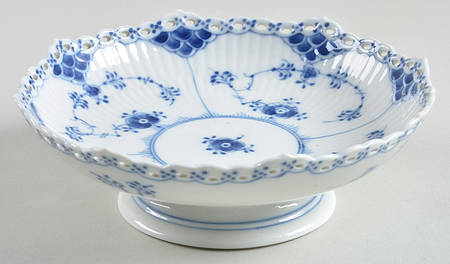 Blue Fluted Half Lace Border (No Trim) Round Compote (Height X Width)