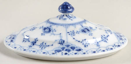 Blue Fluted Half Lace Border (No Trim) Lid for Sugar Bowl