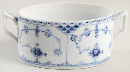 Blue Fluted Half Lace Border (No Trim) Sugar Bowl No Lid