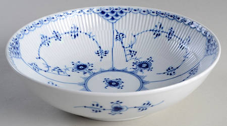 Blue Fluted Half Lace Border (No Trim) 8" Salad Serving Bowl