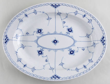 Blue Fluted Half Lace Border (No Trim) 14" Oval Serving Platter