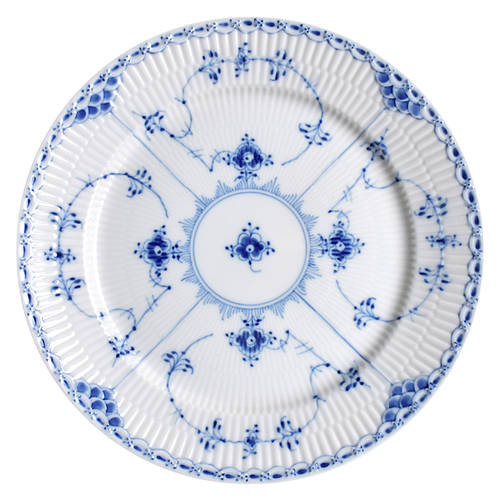 Blue Fluted Half Lace Border (No Trim) Dinner Plate