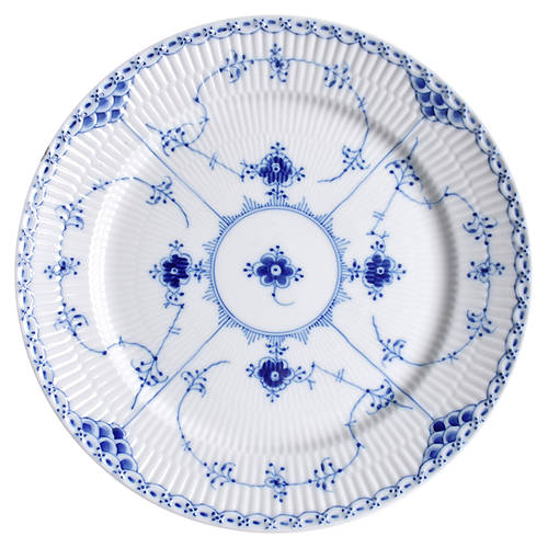 Blue Fluted Half Lace Border (No Trim) Dinner Plate