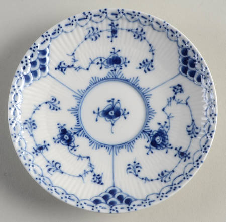Blue Fluted Half Lace Border (No Trim) Saucer for Flat Cup