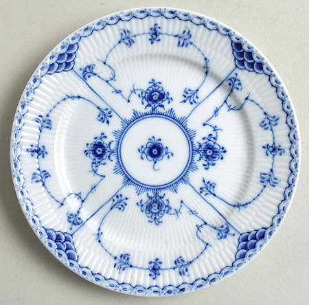 Blue Fluted Half Lace Border (No Trim) Salad/Dessert Plate