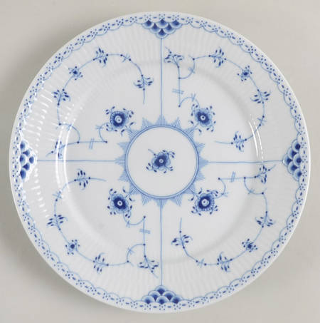Blue Fluted Half Lace Border (No Trim) Luncheon Plate