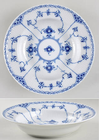 Blue Fluted Half Lace Border (No Trim) Large Rim Soup Bowl