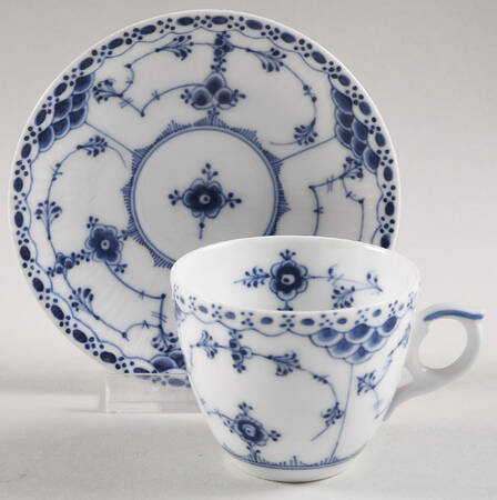 Blue Fluted Half Lace Border (No Trim) Flat Demitasse Cup & Saucer Set